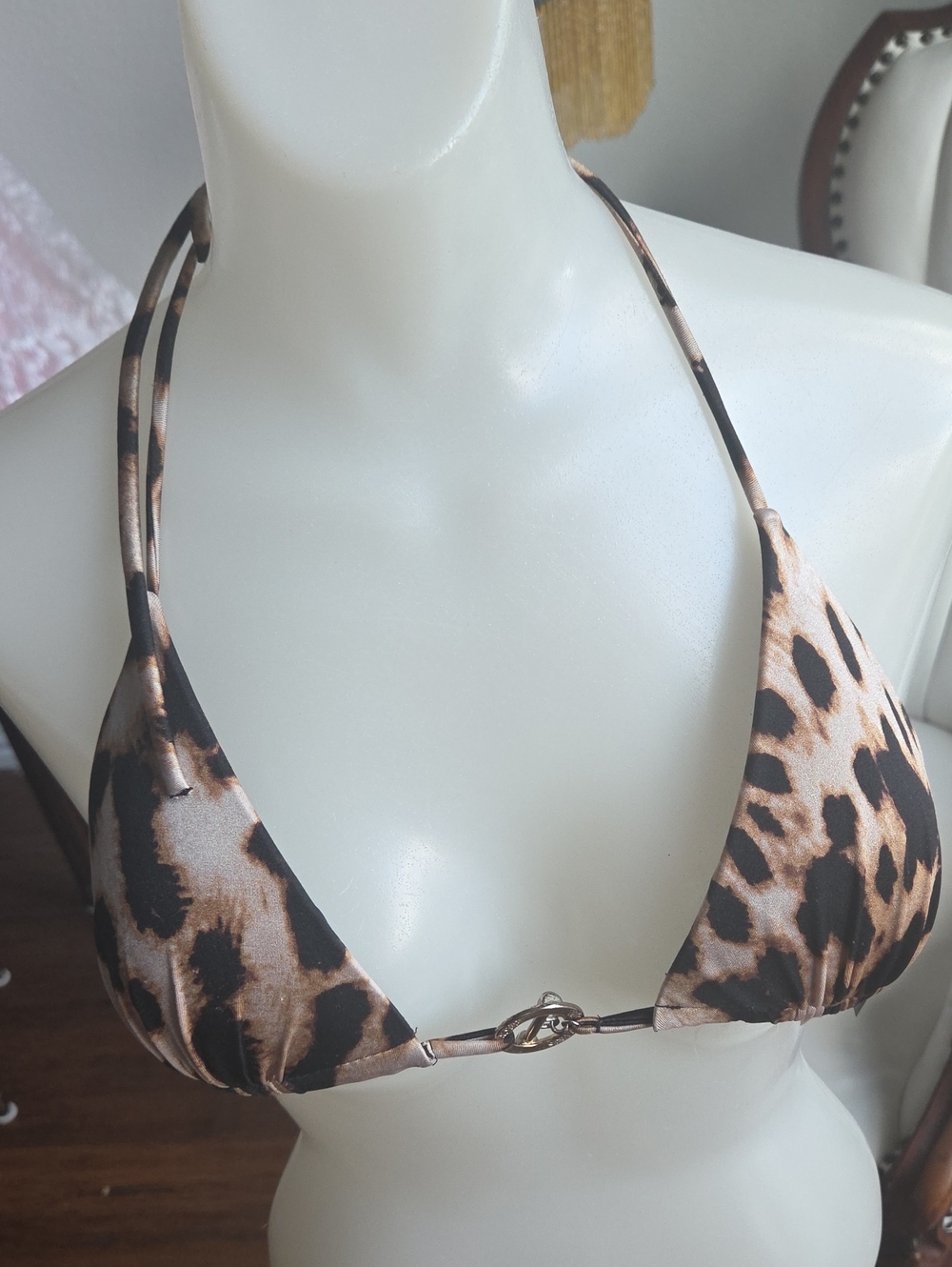 Leopard Print Triangle Bikini Top - Brown & Black